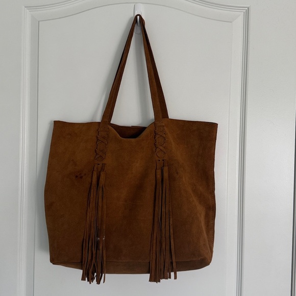 Argentine Real Suede British Tan Cognac Tote Bag with Tassels - Picture 5 of 14